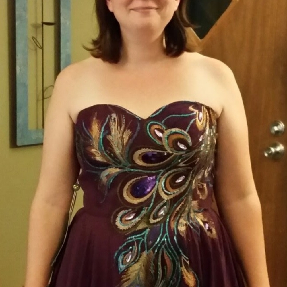 Grace Karin Purple Strapless Dress with Peacock Embroidery
